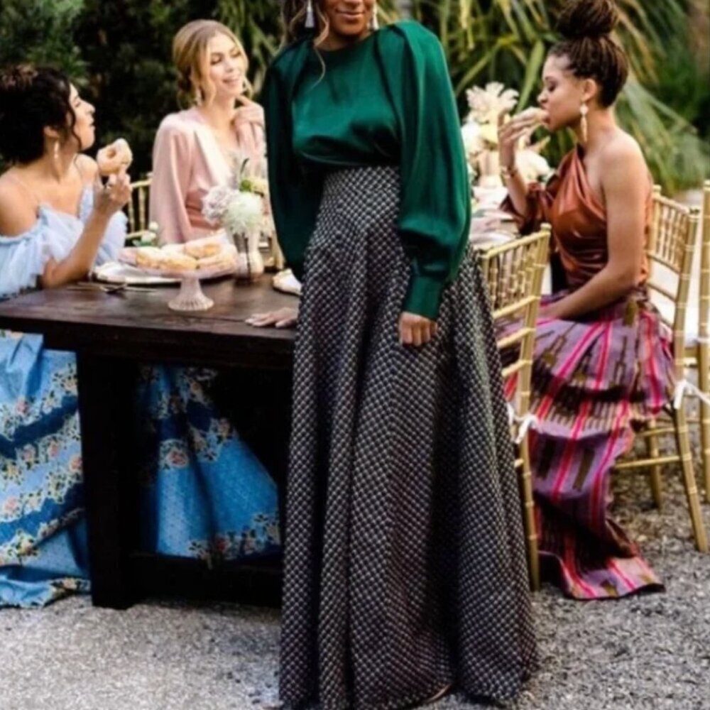 Francis & Benedict High Waisted Long Block Print Skirt